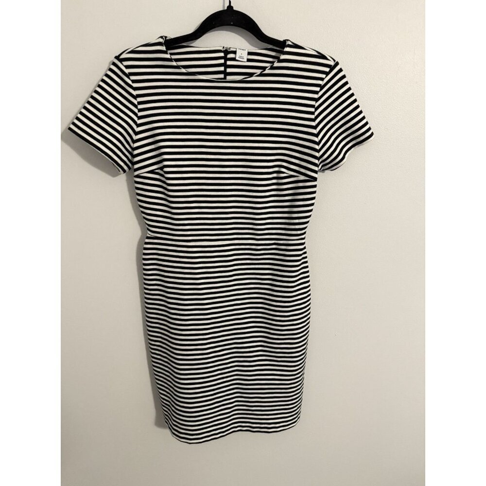 Old Navy Black White Striped Short Sleeve Pencil Dress Size Small Stretch